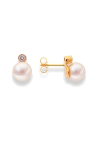 DI PERLE® DI PERLE Schmuckkollektion - Süßwasser Zuchtperlen Ohrringe Brillantohrstecker aus 585er Gelbgold, 2 Brillanten 0,060 ct - weiß