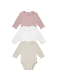 biorganic - Baby-Langarmbody, 3 Stück Baby, Wafflemuster, Bio-Baumwolle,Unisex - Ecru/Green/Lightmocha