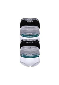 LACOSTE - Herren Slips, 6er Pack - Casual, Briefs, Cotton Stretch, Logobund - Schwarz