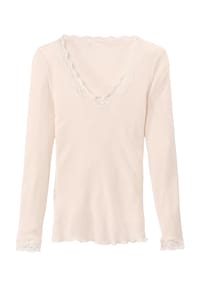 CALIDA - Damen Langarm-Shirt aus Wolle & Seide Richesse Lace - light ivory