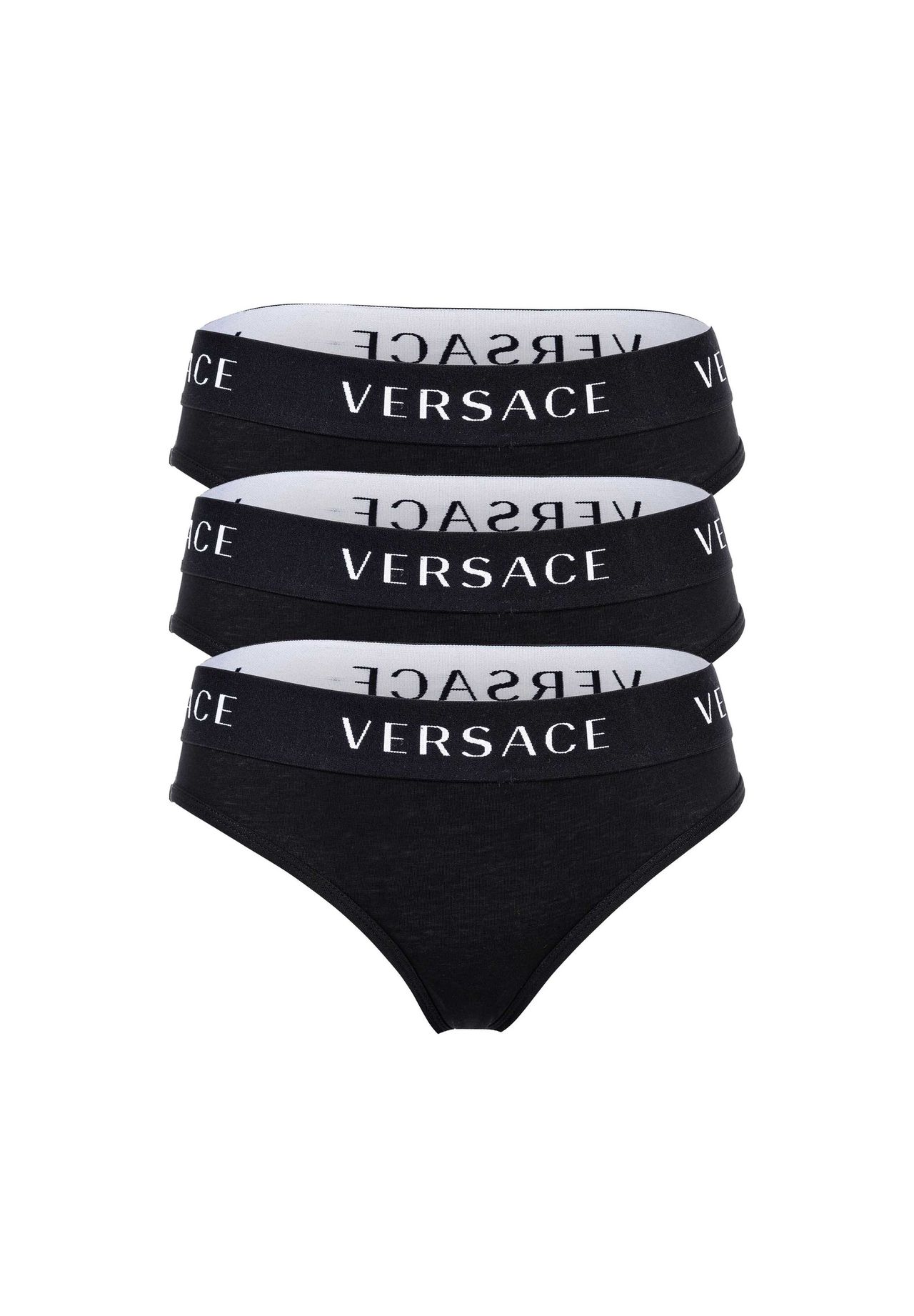 VERSACE Damen Slips 3er Pack Unterwasche Unterhose Baumwolle Logobund einfarbig GALERIA