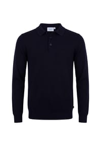 Vercate - Poloshirt, Kaschmirmischung, Langarm, marineblau - Dunkelgrau