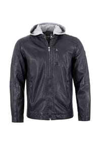 JILANI - Herren Lederjacke Bikerjacke Kapuze Lammnappa dunkelblau - dunkelblau