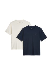 Marc O'Polo DENIM - Herren T-Shirts, 2er Pack - T-Shirt Logo Print, Rundhals, Bio-Baumwolle - Dunkelgrau/Grün