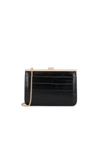 Kazar - Schwarze Ledertasche mit Prägung und goldenem Rahmen - Schwarz