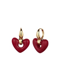 elli. - Ohrringe Creolen Herz Anhänger Dunkelrot 925 Sterling Silber Vergoldet - Gold