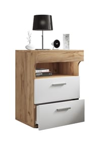 VCM. - Nachtschrank | Beistelltisch mit zwei Schubladen | Nachttisch | Maße ca. H. 61 x B. 45 x T. 39 cm - Slepal L - Honig-Eiche / Anthrazit