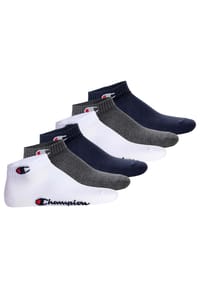 Champion® - Unisex Socken, 6er Pack - Quarter Socken, Basic, Logo - Blau/Weiß/Grau