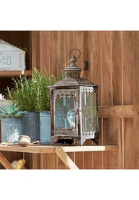 Loberon LED Laterne Gambier Antikbraun - Wiederaufladbar Mit Wandhalterung - Vintage Gartenbeleuchtung