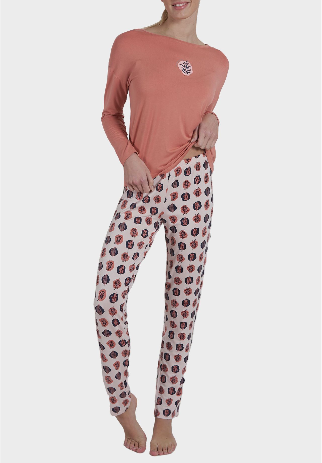 TOM TAILOR Pyjama, Blätter-Print, elastischer Bund, für Damen | GALERIA