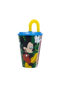 Disney - Disney Mickey Mouse Trinkbecher 430 ml mit Deckel und Strohhalm - Mehrfarbig 16,5x9x9 cm