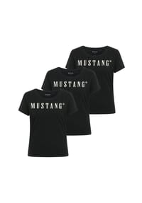 MUSTANG® - Damen T-Shirt 3er Pack - Alma, Baumwolle, Rundhals, Logo - 2xSchwarz/Weiß