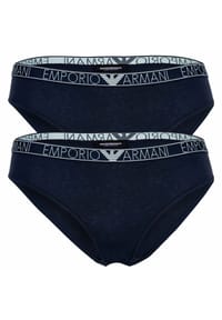 EMPORIO ARMANI - Damen Slip, 2er Pack - ESSENTIAL STUDS LOGO, Briefs, Cotton Stretch - Blau