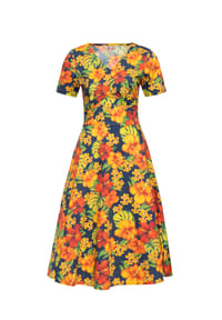 QUEEN KEROSIN - A-Linien-Kleid mit V-Ausschnitt Hibiskus - mehrfarbig