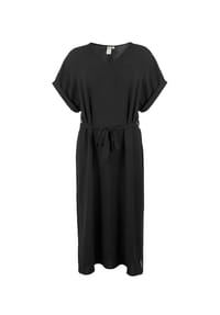 ROADSIGN® australia - Damen Kleid Midi mit V Ausschnitt & Bindegürtel, weich fallend, angenehm leicht, ideal für Alltag, Büro und Sommerabende - schwarz