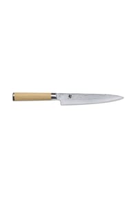 KAI - Allzweckmesser Shun Classic White, Pakkaholzgriff, Damaszenerstahl, Klingenlänge 15 cm - silber
