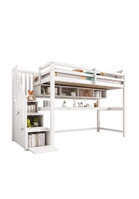 KOMHTOM - Hochbett 90x200cm mit großen Schreibtisch in weiß - Weiß