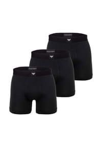 EMPORIO ARMANI - Herren Boxershorts, 3er Pack - ESSENTIAL LOGOLABEL, Long Boxer, Stretch Cotton - Schwarz