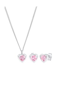 elli. - Schmuckset Kinder Kette Stecker Herz Zirkonia Rosa 925 Silber - Silber