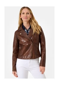 RICANO - Damen Lederjacke, Bikerjacke mit Reverskragen aus Lamm Leder - Cognac