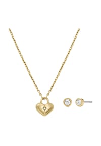 FOSSIL - Damen Schmuck-Set "JF04881SET", Kette mit Anhänger, Ohrstecker, Edelstahl - GELBGOLD