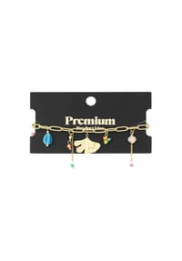 Adelia's - Charm-Armband mit Blattanhänger und bunten Details, 16 cm - goldfarben
