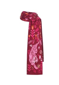 IVKO - Schal mit Statement-Tiger und Botanikmotiven - cherry