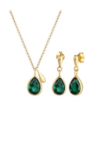 elli. PREMIUM - Schmuckset Elli Premium Schmuckset Kette Ohrringe Drop Quarz Grün 925 Silber Vergoldet - Gold
