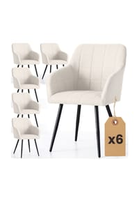 Akord - Luxano Quadratisch Gesteppte, Gepolsterte Esszimmerstühle, 6er-Set - beige / goldfarbene Beine