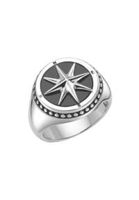 GIORGIO MARTELLO MILANO - Ring Siegelring mit schwarzer Achat-Einlage, Silber 925 - schwarz