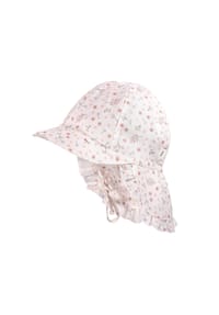 maximo® - GOTS BABY GIRL-Schildmütze Leinenoptik, Rüsche, kurzer Nackenschutz, Band - marmorrosa