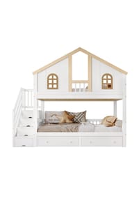 KOMHTOM - Hausbett 90x200cm mit Zwei Schublade in Weiß+Natur - Weiß