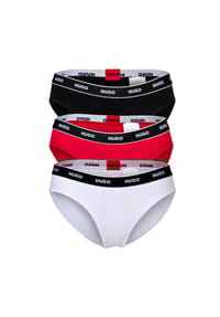 HUGO - Damen Slips, 3er Pack - TRIPLET BRIEF STRIPE, Cotton Stretch, Logo, uni - Schwarz/Rot/Weiß