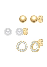 YOKOAMii - 3er Set Ohrstecker gelbgold Zirkonia weiß Perle (synth.) weiß - gelbgold