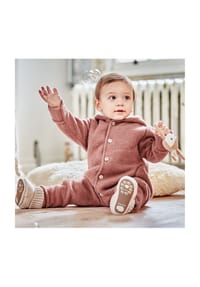 maximo® - GOTS BABY-Overall, Wollfleece Jerseyfutter, Knöpfe, Pompon - düne