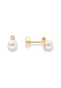 DI PERLE® DI PERLE Schmuckkollektion - Süßwasser Zuchtperlen Ohrringe Brillantohrstecker aus 585er Gelbgold, 2 Brillanten 0,030 ct - weiß