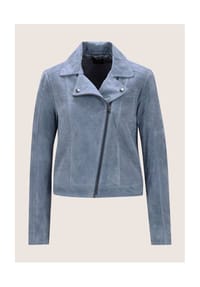 MADELEINE - Kurze Bikerjacke aus softem Ziegenvelours - rauchblau