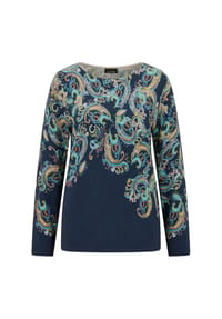 GOLDNER - Kurzgröße:  Feinstrickpullover mit Paisley-Druck - marine / gemustert