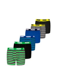 PUMA® - Jungen Boxer Shorts, 6er Pack - Everyday Striped Boxers ECOM 6P, Cotton Stretch, Streifen - Blau/Grün/Rot