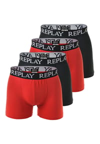 REPLAY - Herren Boxer Shorts, 4er Pack - Trunks, Cotton Stretch - Blau/Schwarz