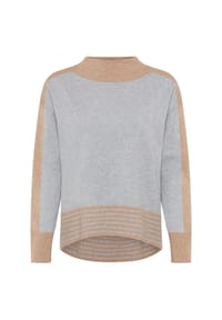 olsen - Pullover mit Placement Dessin und Kelchkragen - Pearl Grey Melange