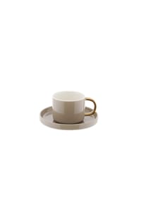 mulex® - 12-teiliges Mokkatassen Set aus hochwertigem Porzellan, 90 ml - Taupe/Gold 11 x 7 cm