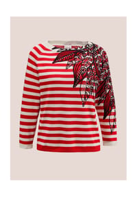 MADELEINE - Gestreifter Pullover mit Strasssteinchen - offwhite / rot