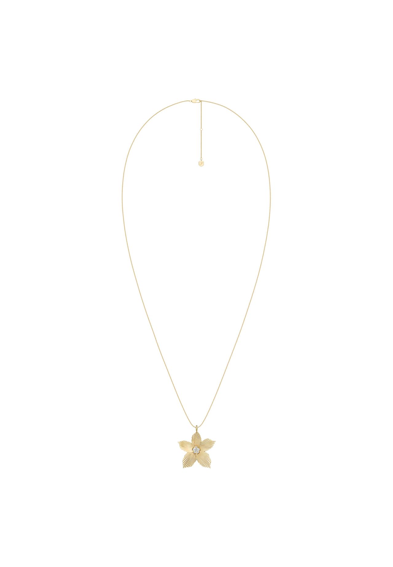 Fossil Damen-Halskette „Sutton The Flower Collection“ Mit AnhäNger Aus Goldfarbenem Edelstahl, JF04968710, Gold, 66