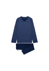 HOM - Schlafanzug, V-Ausschnitt, für Herren - I0RA NAVY PRINT