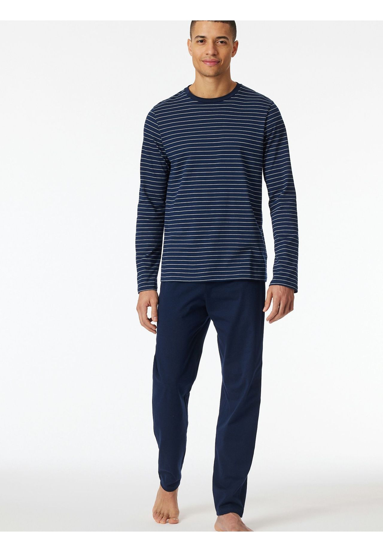 Schiesser Casual Essentials Schlafanzug, Baumwolle, Streifen-Design, FüR Herren, Blau, 52