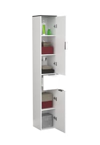 VCM. - Holz Badezimmerschrank | Badmöbel |Stand Badschrank | Hochschrank | Maße ca. H. 190 x B. 30 x T. 30 cm - Donali - Weiß / Schwarz