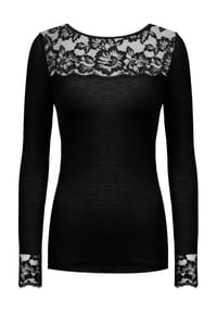 mey - Langarmshirt, florale Spitze, uni, für Damen - 3 SCHWARZ