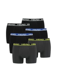 HEAD® - Herren Boxershort, 6er Pack - Basic, Baumwoll Stretch, einfarbig - Anthrazit/Gelb
