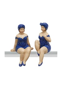 GILDE - Dekofigur Poly Becky, 2er Set, Kantensitzer, Kunstharz, Blau / Weiß - blau